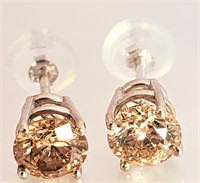 $5500 14K  0.7G Fancy Brown Diamond(1.02ct) Earrin
