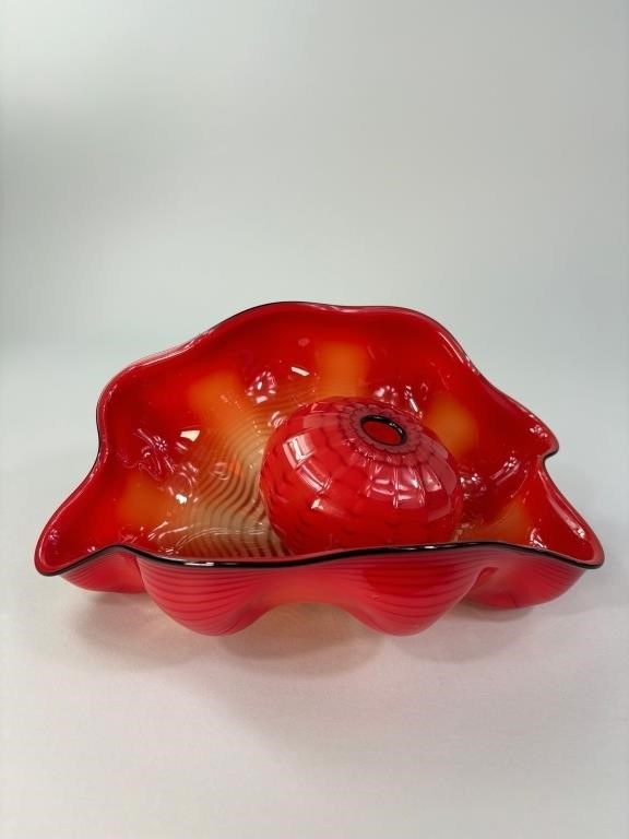 Dale Chihuly Chinese Red Seaform Pair