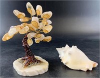 Twisted wire and gemstone tree with small seashell