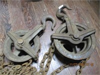 Pr. of Antique Pulley Wheels & Chain