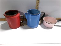 Red and Blue enamel coffee pots, no lids and