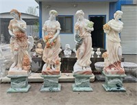 Set of 4 Marble Four Seasons Statues on Bases