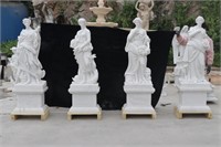 White Marble Set of 4 Statues on Base