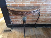 Table with marble top & wrought iron legs