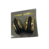 Fun 80's Style Gold-tone And Matte Black Earrings