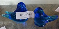 2 BLUE ART GLASS BIRD THEMED PAPER WEIGHTS