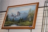 Framed Painting on Canvas of Mountain Scene