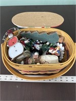 Basket of Christmas decor and ornaments