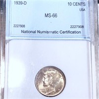 1939-D Mercury Silver Dime NNC - MS66