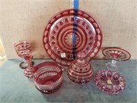 7 GERMAN CRANBERRY LEADED GLASS ITEMS