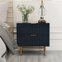 Nightstand with 2 Drawers and Golden Handles