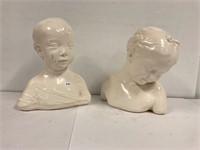 Italian boy and girl busts.  Alabaster. 12” high