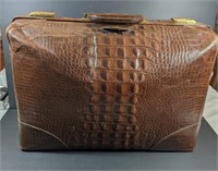 Vtg Leather Faux Alligator Suitcase