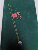 Lapis & Red  earrings pendant 925 & gold chain