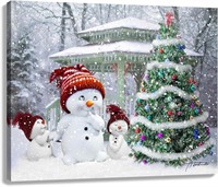 32x24  Snowman Wall Art  Christmas Tree