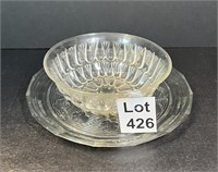 Tear Drop Glass Bowl and Floral Glass Tray