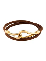 18k Gold-pl. Hermes Jumbo Hook Leather Bracelet