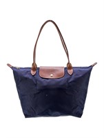 Longchamp Blue Nylon Gold-tone Unlined Zip Tote