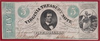1862 Virginia Treasury Note $5