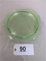 Green Depression Cake Plate Footed