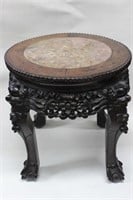 Chinese Rosewood Stool w Rose Marble Inlaid