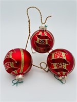 Handpainted Red Glass Ornaments Set of 3