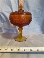 Fenton  orange and yellow 8 in lidded  candy