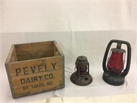 Antique Gas Lanterns and Wood Crate