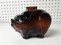 Vintage Amber Textured Glass Piggy Bank