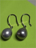 sterling and natural pearl earrings 9mm gray sout