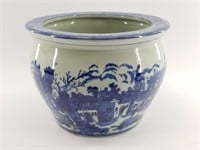 Beautiful planter 7" tall, blue and white with Gre