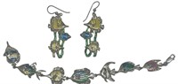 Sterling Silver Fish Earrings & Bracelet