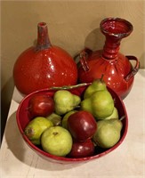 Red Vases and Pottery Barn Fruit Bowl