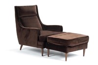 Brown upholstered chair with ottoman