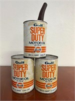 3 GULF OIL CANS WITH SPOUT SOME HAVE OIL