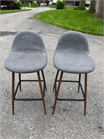 Set of 2 MCM Style Bar Stools Low Back Chairs