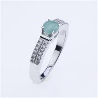 Size 6.5 Emerald & Zircon Two Row Silver Ring