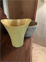 Lot 2 Plastic Pots, Yellow Vintage & Large