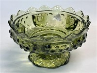 Fenton Green Glass Hobnail, Crowned Compote Bowl,