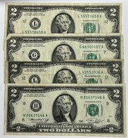 Lot of Four Series 1976 $2 Bills!
