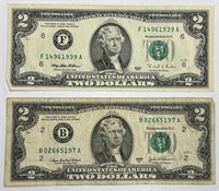 Lot of Two Different $2 Bills