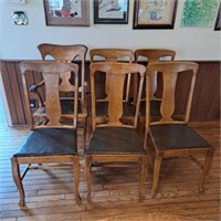5 Antique Oak Dining Chairs & 1 Captains Chair