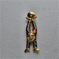Quirky Enameled Handstand Clown Brooch