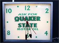 Vintage Quaker State electric adv clock, works