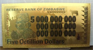 24K gold-plated bank note five octillion dollars