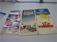3 Vtg 1960's Road Maps Mobil, Standard & Champlin