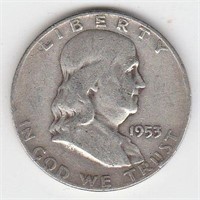 1953 D 90% Silver Franklin Half Dollar Coin