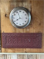 SMALL WALL CLOCK, METAL BELIVE SIGN