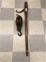 Antique Cant Hook & Wooden Pulley