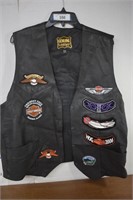 Men's Leather Vest w/Harley Patches Size 54
